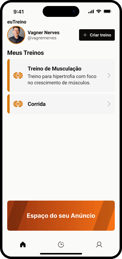 Anúncio na página inicial do Aplicativo euTreino.